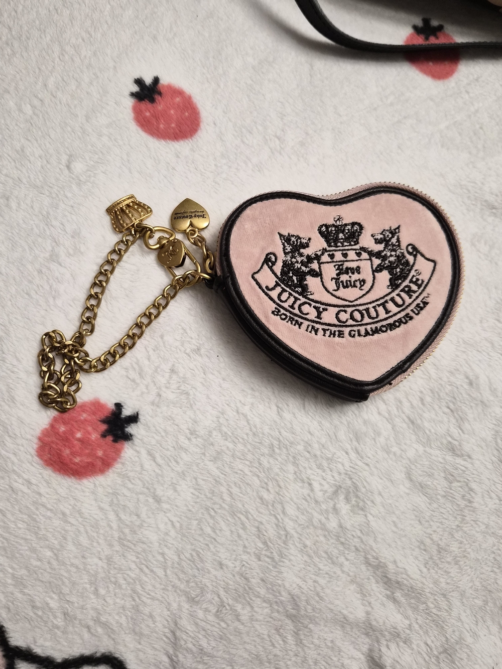Juicy Couture Pink Heart Card & Coin Holder with Gold Chain Charms NWOT